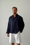 Aaron Oversize Linen Gömlek Lacivert