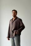 Alan Eskitmeli Premium Oversize Tensel Gömlek Kahverengi
