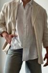 Albert Overize Premium Keten Blazer Ceket  Bej
