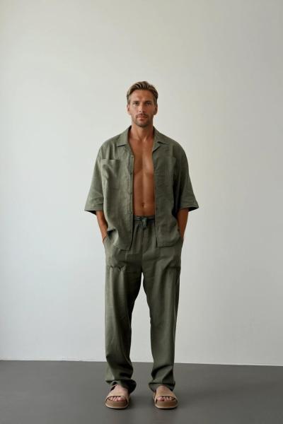 Dany Ham Keten Baggy Pantolon Haki