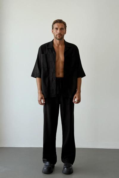 Dany Ham Keten Baggy Pantolon Siyah