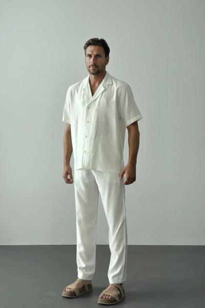 Dany Ham Keten Baggy Pantolon Beyaz