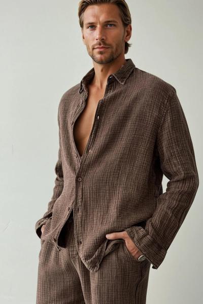 Donald Eskitmeli Müslin Kumaş Oversize Takım Kahverengi