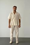 Elvis Premium Önden Bağmalı Linen Takım Krem