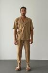 Elvis Premium Önden Bağmalı Linen Takım Camel