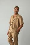 Elvis Premium Önden Bağmalı Linen Takım Camel