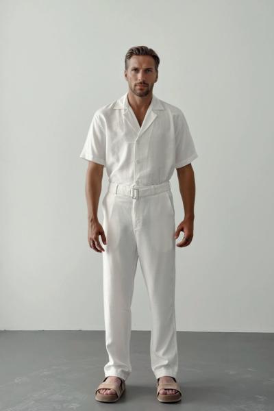 Eric Tensel Kumaş Dökümlü Relaxfit Takım Beyaz