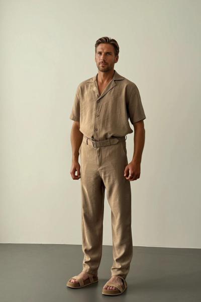 Eric Tensel Kumaş Dökümlü Relaxfit Takım Camel