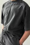 Frank Yıkamalı Yırtık Detaylı Oversize T-shirt  Antrasit