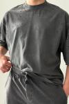 Frank Yıkamalı Yırtık Detaylı Oversize T-shirt  Antrasit