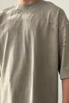 Frank Yıkamalı Yırtık Detaylı Oversize T-shirt  Gri