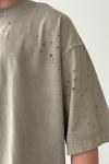 Frank Yıkamalı Yırtık Detaylı Oversize T-shirt  Gri
