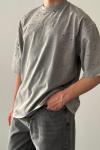 Frank Yıkamalı Yırtık Detaylı Oversize T-shirt  Açık Gri