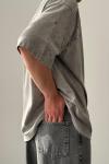 Frank Yıkamalı Yırtık Detaylı Oversize T-shirt  Açık Gri