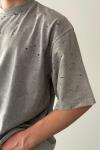 Frank Yıkamalı Yırtık Detaylı Oversize T-shirt  Açık Gri
