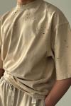 Frank Yıkamalı Yırtık Detaylı Oversize T-shirt  Bej