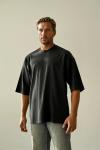 Gabriel Yaka Yırtık Detay Yıkamalı Oversize T-shirt Antrasit