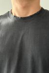 Gabriel Yaka Yırtık Detay Yıkamalı Oversize T-shirt Antrasit