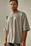 Gabriel Yaka Yırtık Detay Yıkamalı Oversize T-shirt Gri
