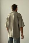 Gabriel Yaka Yırtık Detay Yıkamalı Oversize T-shirt Bej