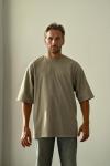 Gabriel Yaka Yırtık Detay Yıkamalı Oversize T-shirt Bej
