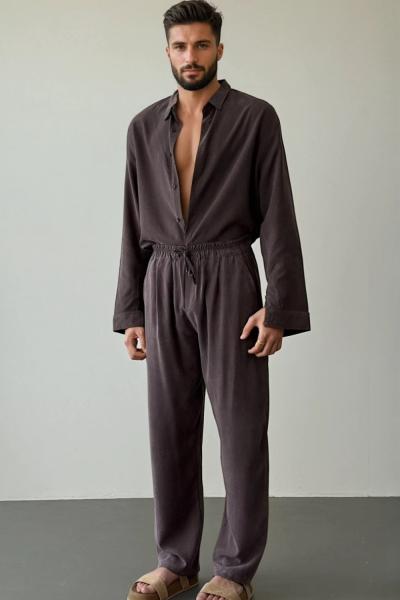 Walker Tensel Kumaş Dökümlü Baggy Pantolon Kahverengi