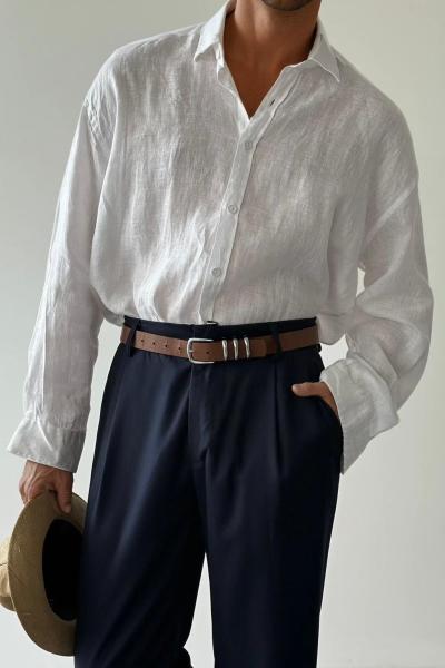 Aaron Oversize Linen Gömlek Beyaz