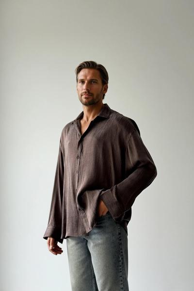 Alan Eskitmeli Premium Oversize Tensel Gömlek Kahverengi