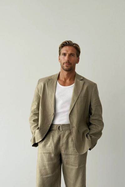 Albert Overize Premium Keten Blazer Ceket  Haki