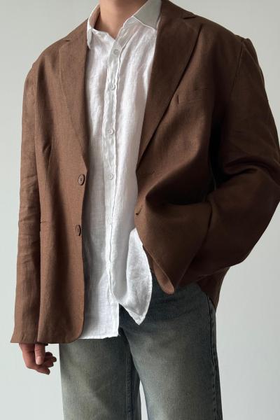 Albert Overize Premium Keten Blazer Ceket Kahverengi