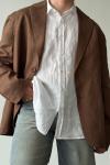 Albert Overize Premium Keten Blazer Ceket  Kahverengi