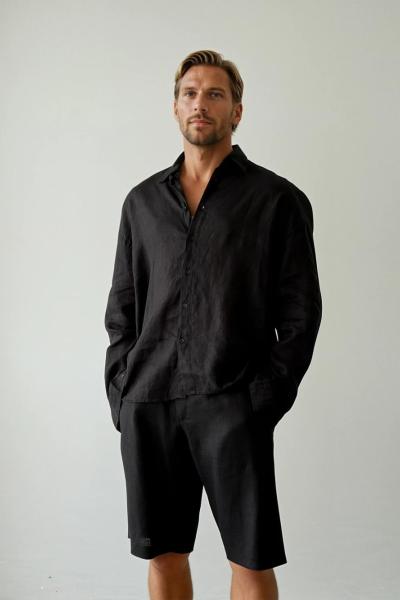 Barry Oversize Premium Keten Gömlek Siyah